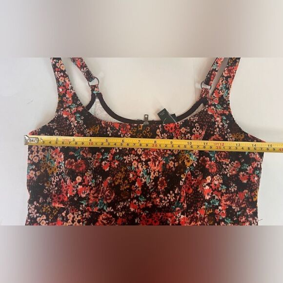 Wild Fable Corduroy Dress Sz Small Spaghetti Strap Brown Pink Floral NWT - Picture 5 of 8
